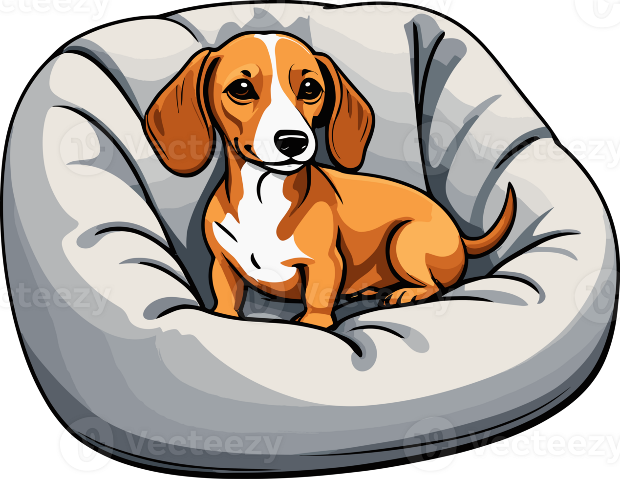 AI generated Cute Dachshund dog in soft dog bed cartoon illustration isolated on transparent background png, perfect dog and pet element for cute design png