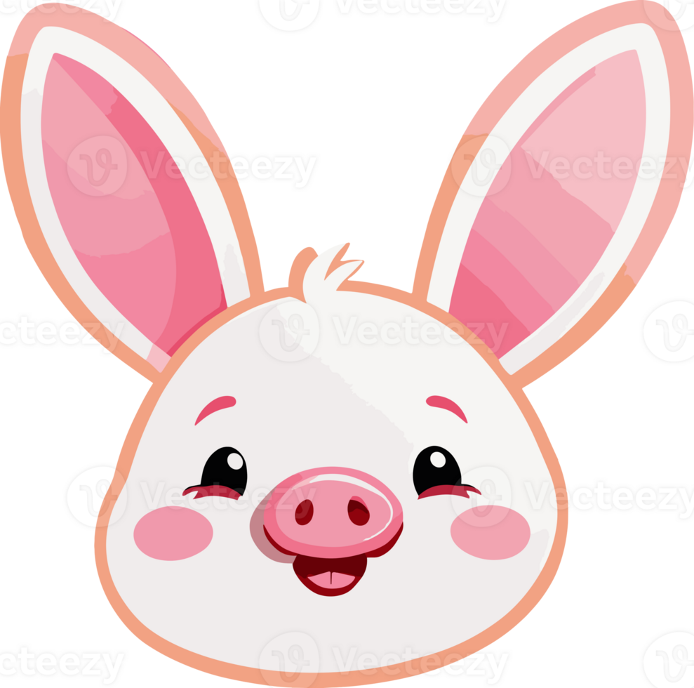AI generated Cute bunny pig hybrid cartoon isolated in transparent background png perfect character for nursery decor and kids