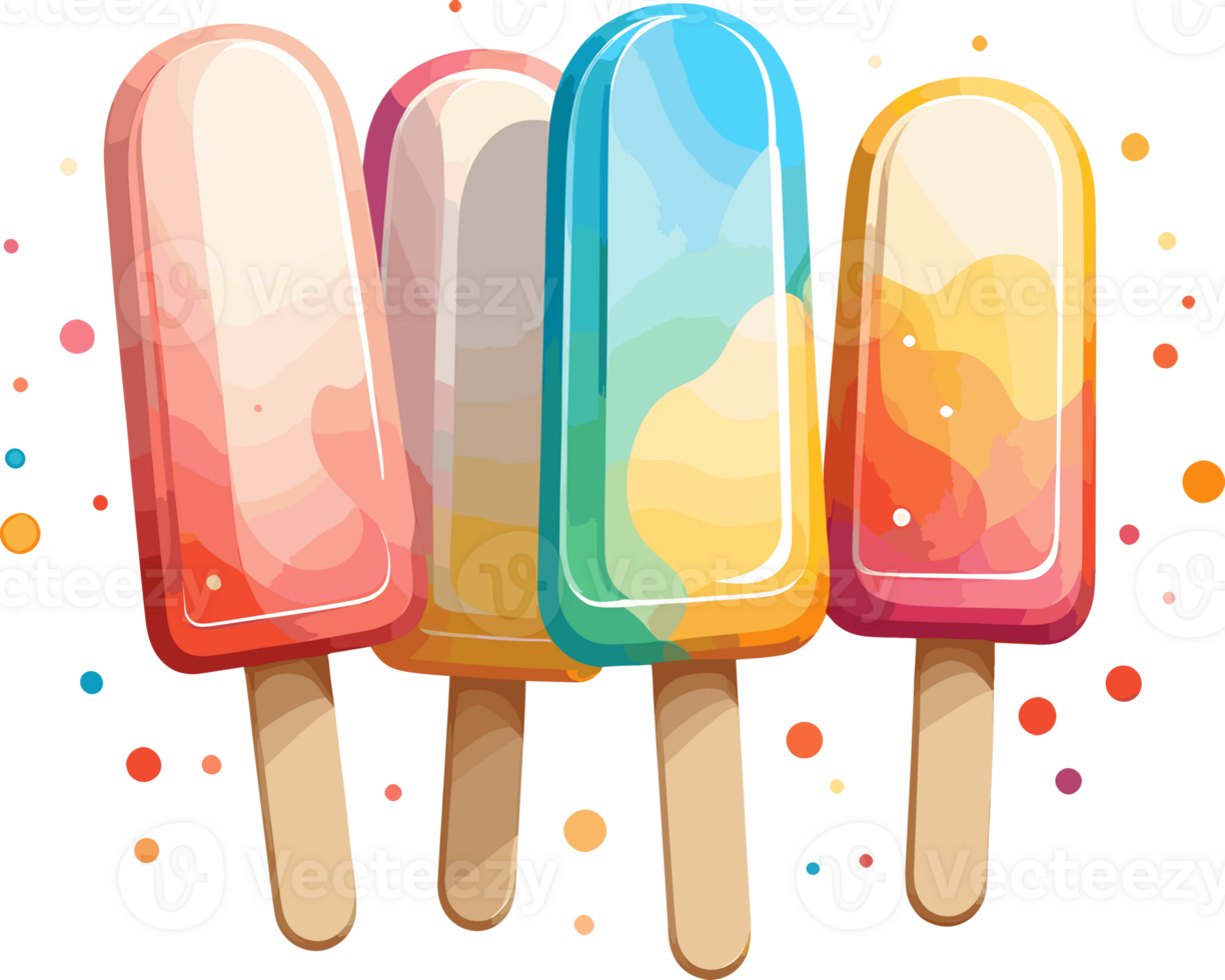 AI generated Colorful ice pops clipart isolated in transparent background png, watercolor tasty design elements png