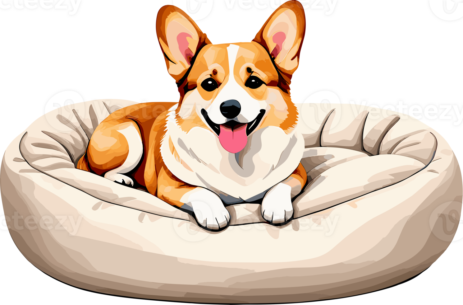 AI generated Cute corgi dog in comfy dog bed illustration isolated on transparent background png, perfect dog and pet element for cute design png