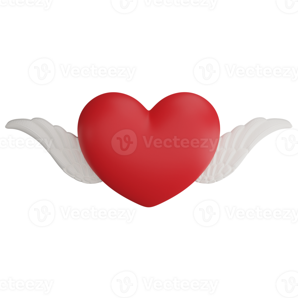 Heart wing clipart flat design icon isolated on transparent background, 3D render Valentine concept png