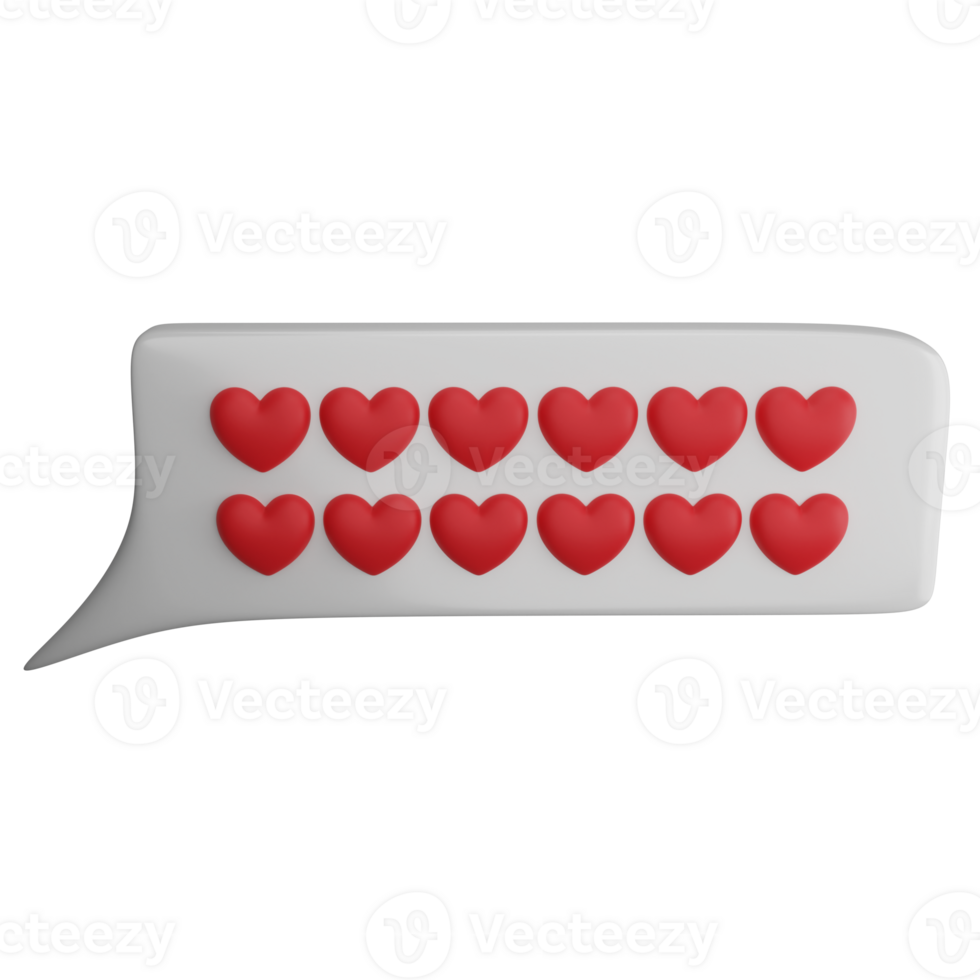 Love bubble chat clipart flat design icon isolated on transparent background, 3D render Valentine concept png