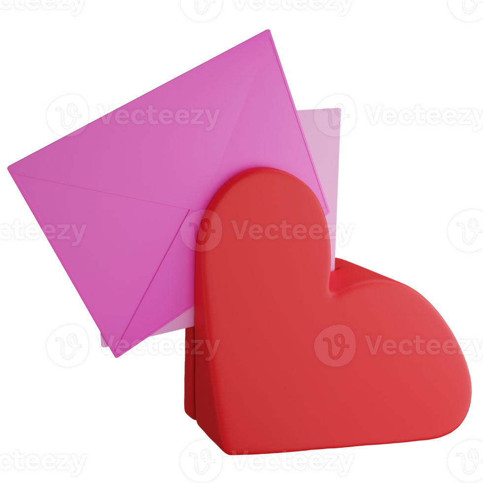 Love letter clipart flat design icon isolated on transparent background, 3D render Valentine concept png