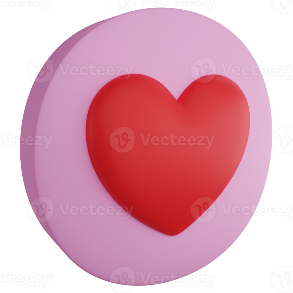 Heart button clipart flat design icon isolated on transparent background, 3D render Valentine concept png