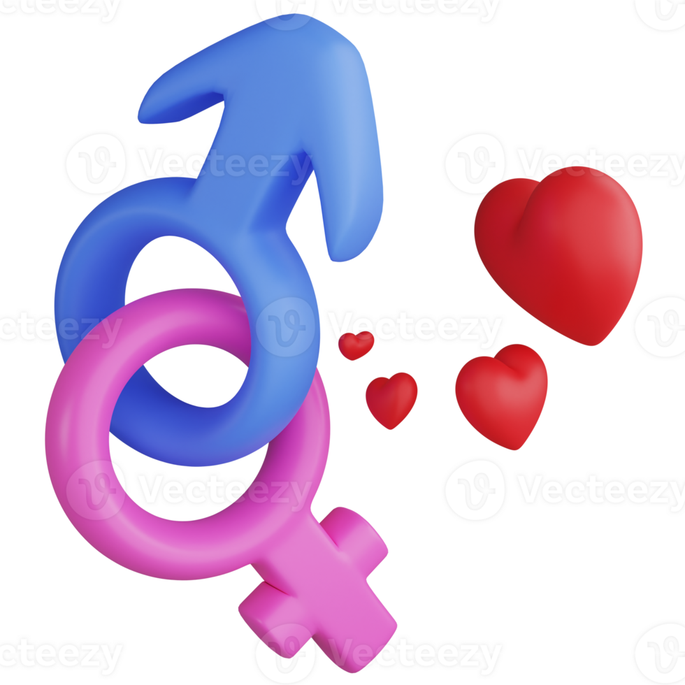Couple symbol clipart flat design icon isolated on transparent background, 3D render Valentine concept png