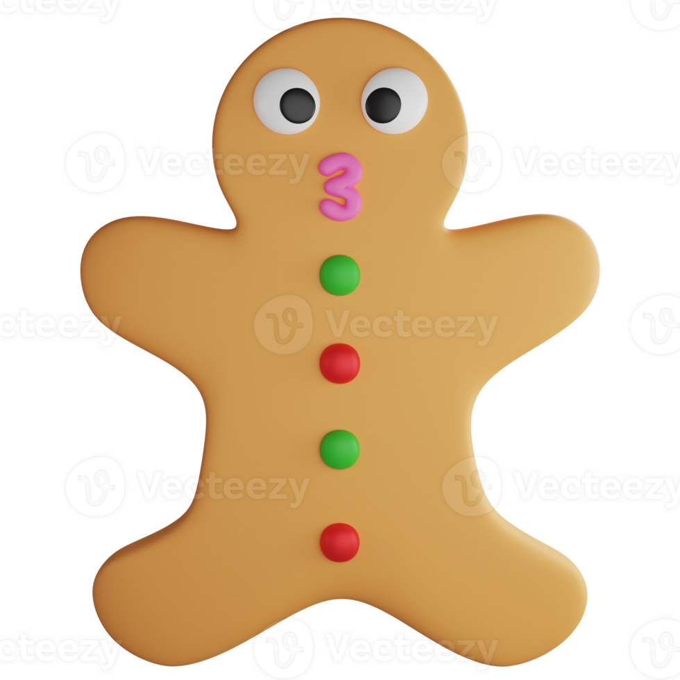 Gingerbread man clipart flat design icon isolated on transparent background, 3D render Christmas and New year concept png