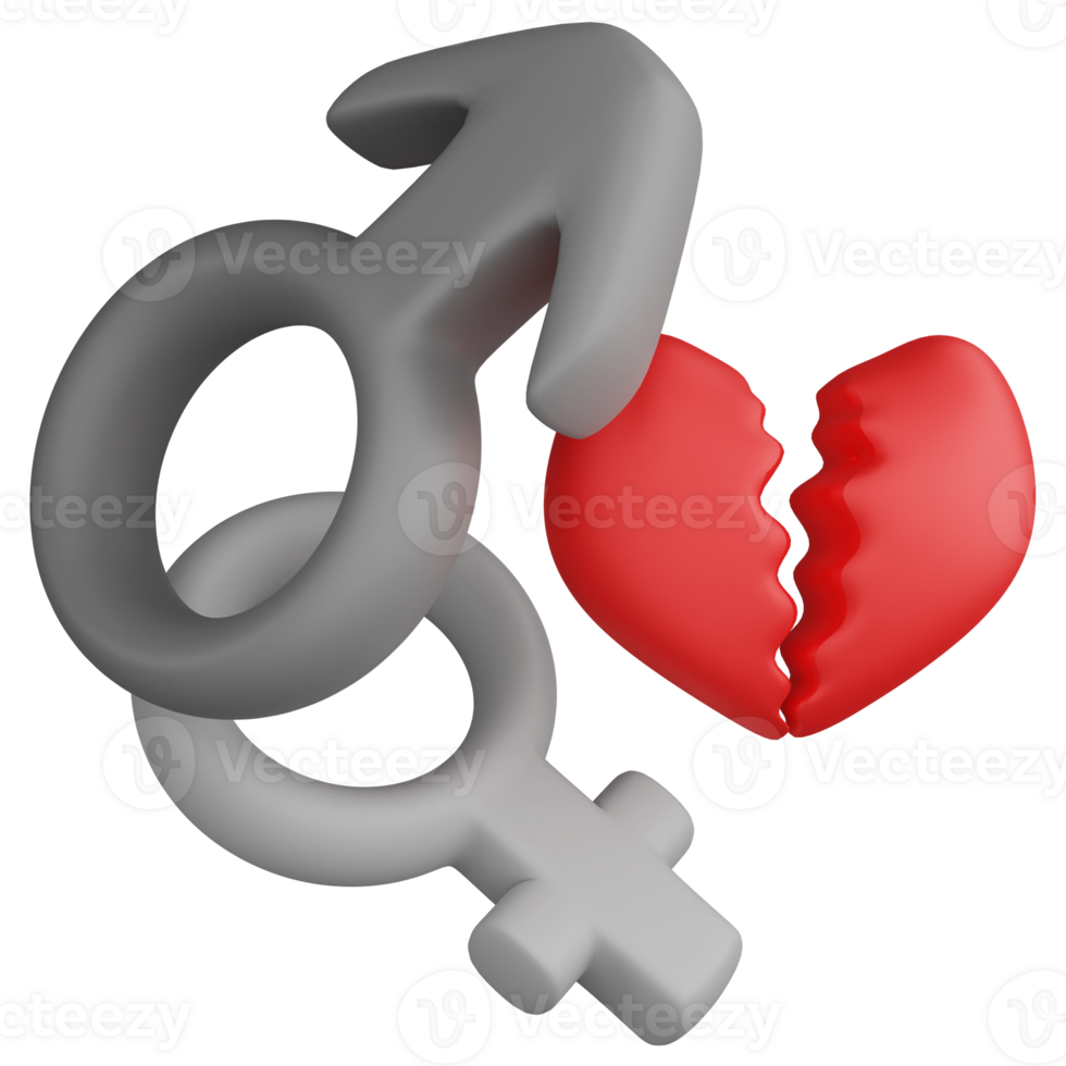 Heartbroken clipart flat design icon isolated on transparent background, 3D render Valentine concept png