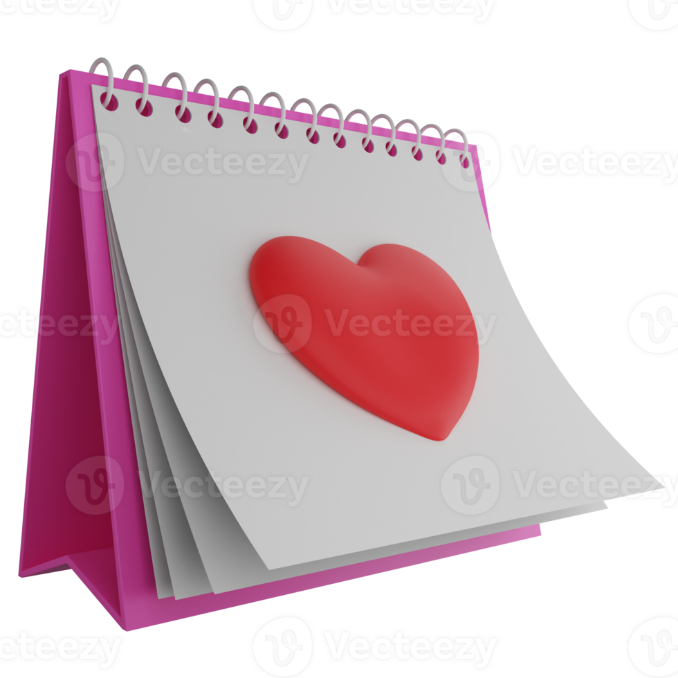 Love calendar clipart flat design icon isolated on transparent background, 3D render Valentine concept png