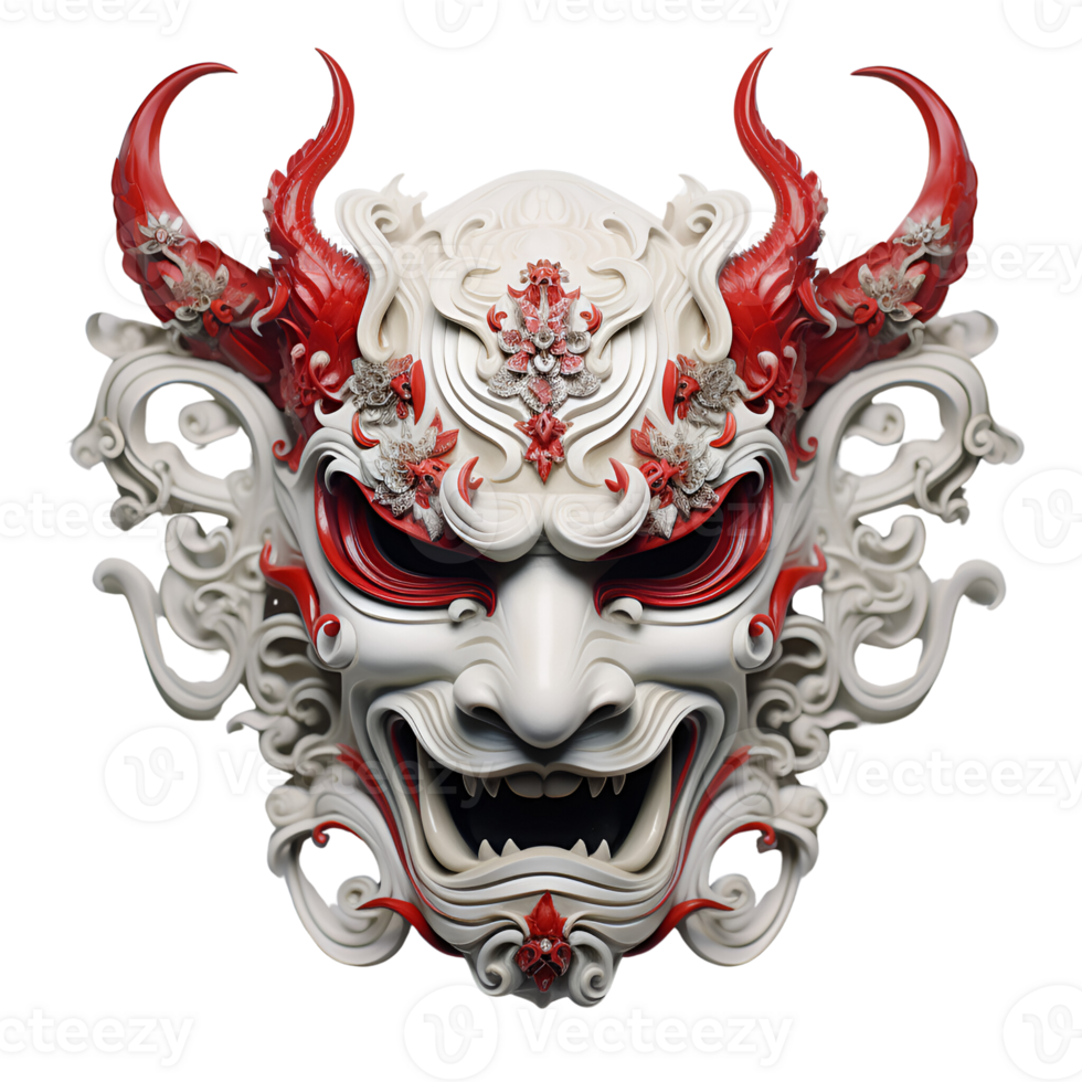AI generated Japanese Animal Style Kabuki Mask Cool Artistic Mask No Background png