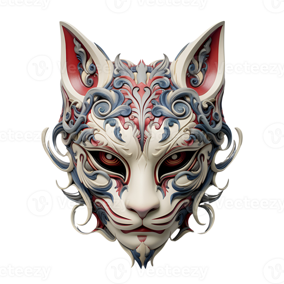 AI generated Japanese Animal Style Kabuki Mask Cool Artistic Mask No Background png