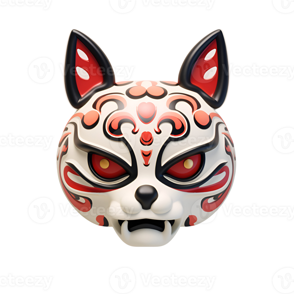 AI generated Japanese Animal Style Kabuki Mask Cool Artistic Mask No Background png