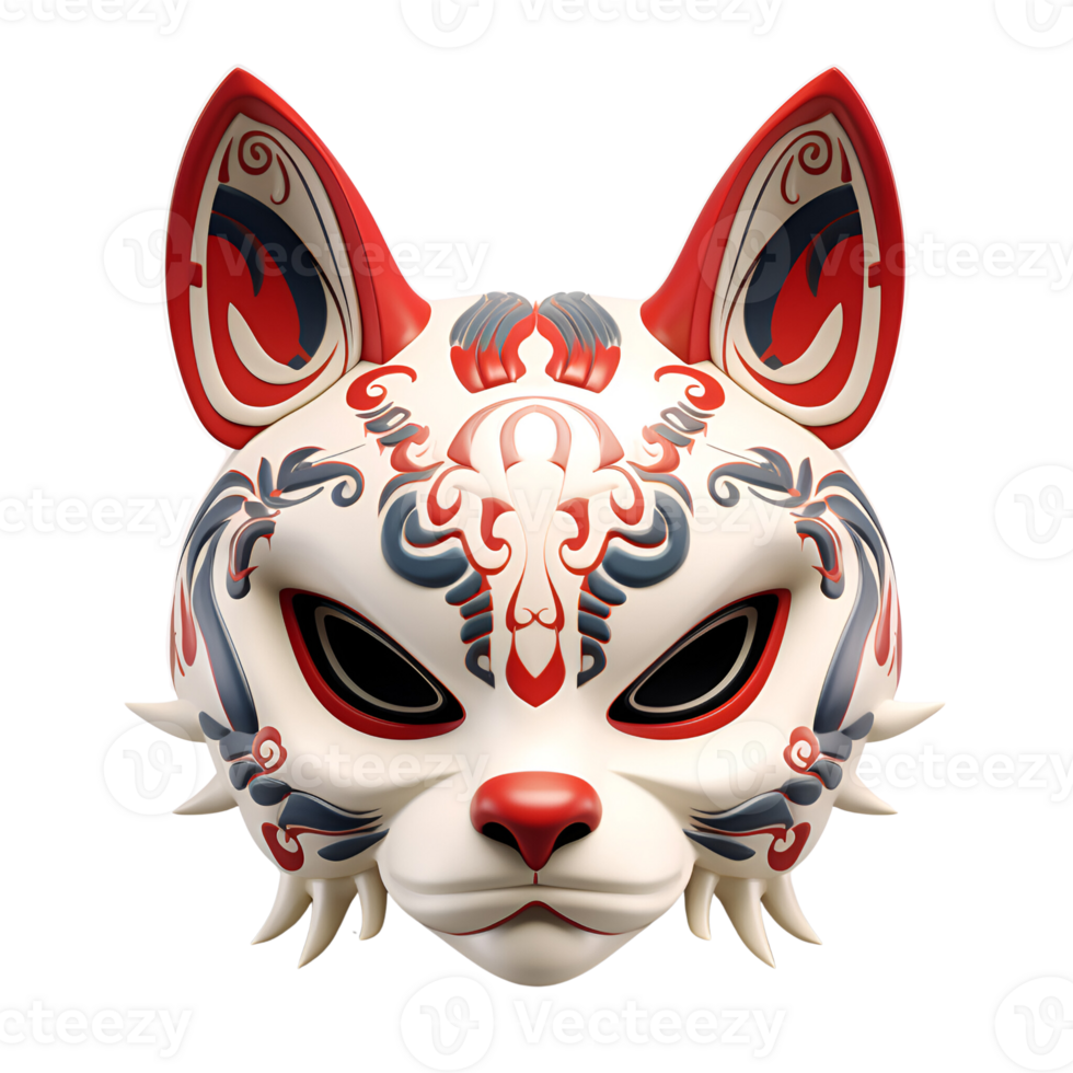 AI generated Japanese Animal Style Kabuki Mask Cool Artistic Mask No Background png