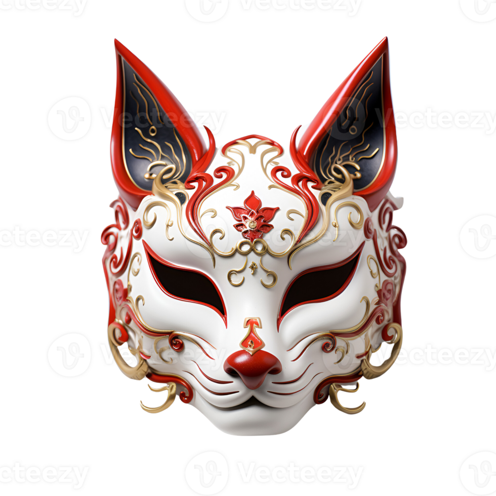 AI generated Japanese Animal Style Kabuki Mask Cool Artistic Mask No Background png