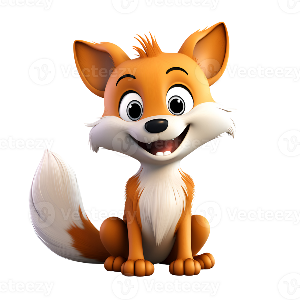 AI generated 3D Cartoon Fox Illustration Logo No Background Perfect for Print on Demand png