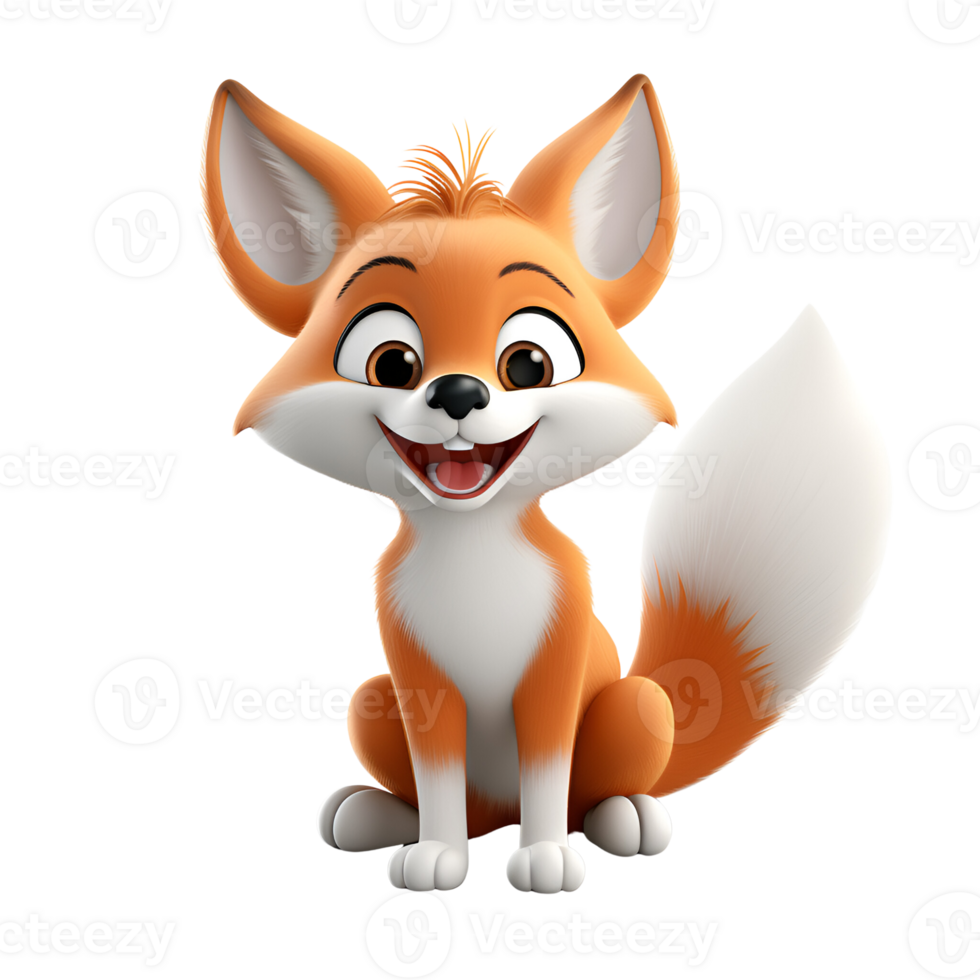 AI generated 3D Cartoon Fox Illustration Logo No Background Perfect for Print on Demand png