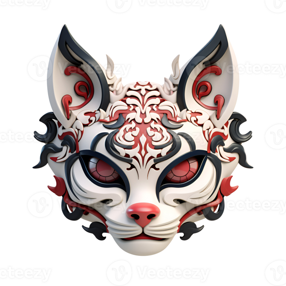 AI generated Japanese Animal Style Kabuki Mask Cool Artistic Mask No Background png