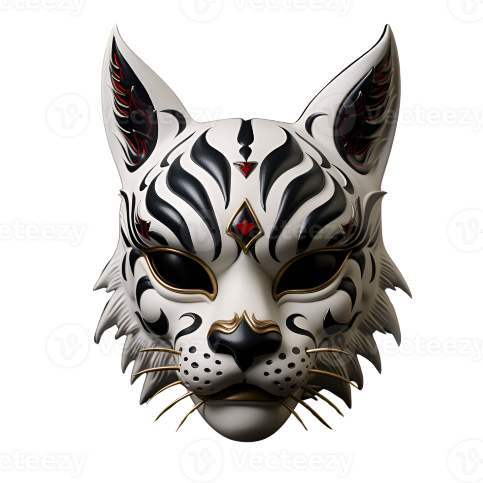 AI generated Japanese Animal Style Kabuki Mask Cool Artistic Mask No Background png