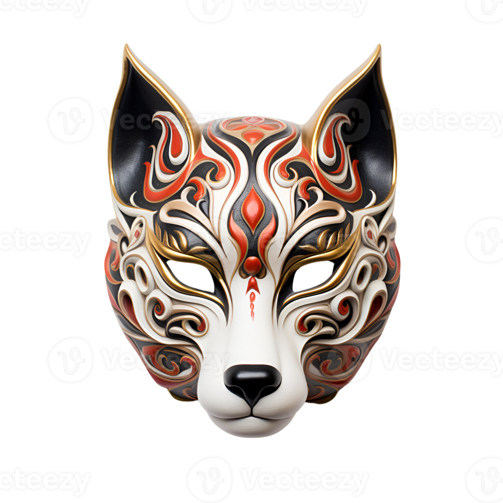 AI generated Japanese Animal Style Kabuki Mask Cool Artistic Mask No Background png