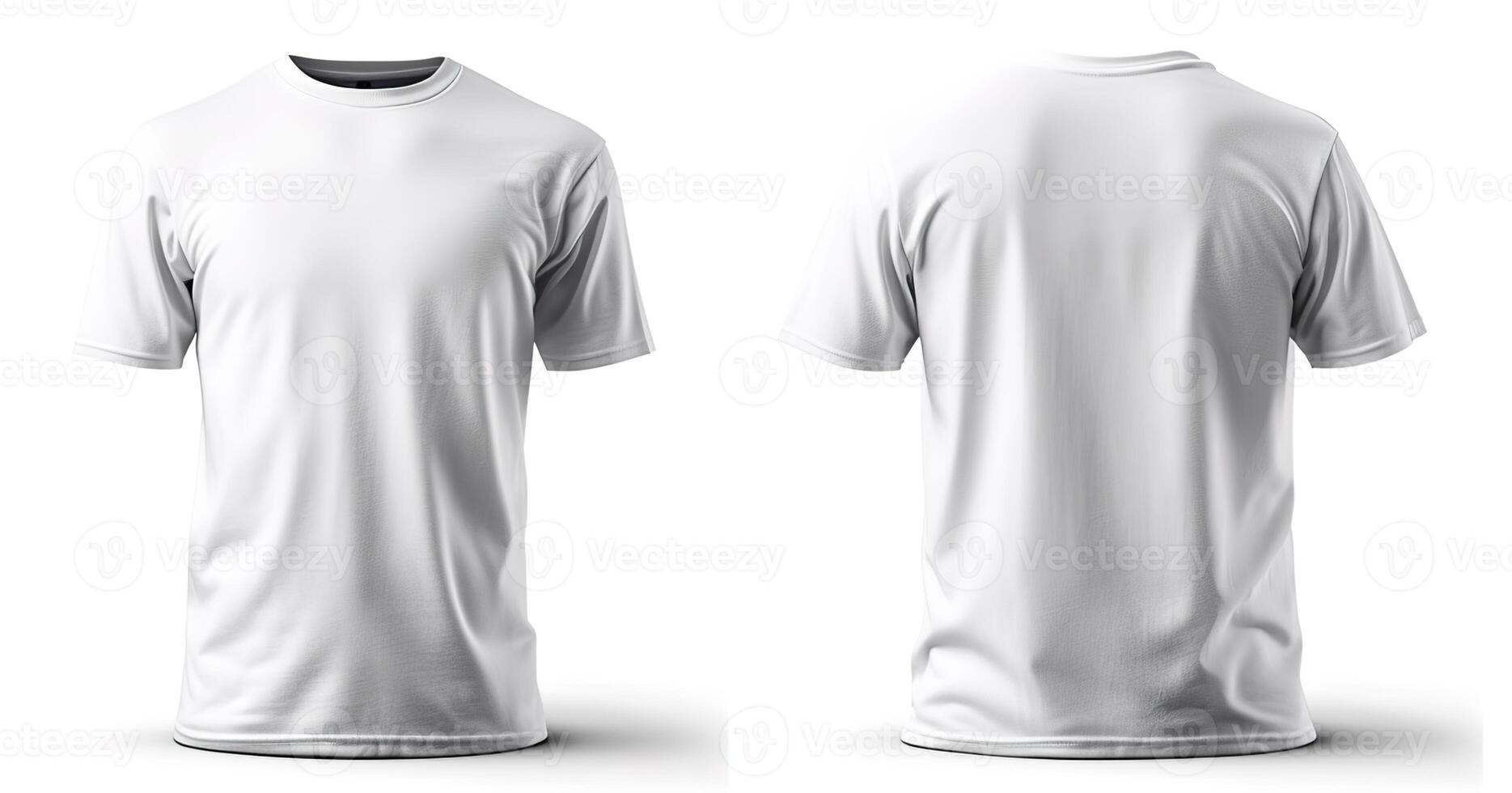 AI generated Versatile white t-shirt mockup with front and back views, isolated on a white background, ideal for showcasing design mockups and print templates photo