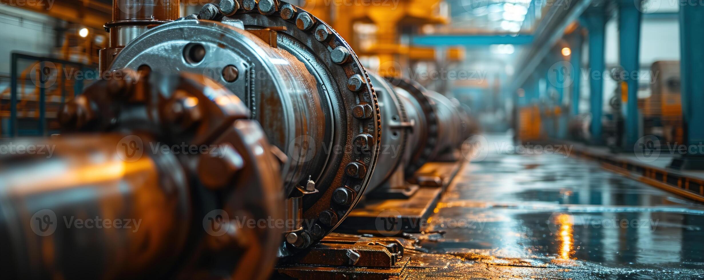 AI generated Heavy Machinery at Work Inside a Large Factory Illuminated by the Warm Glow of Afternoon Light, Showcasing Industrial Precision and Technology photo