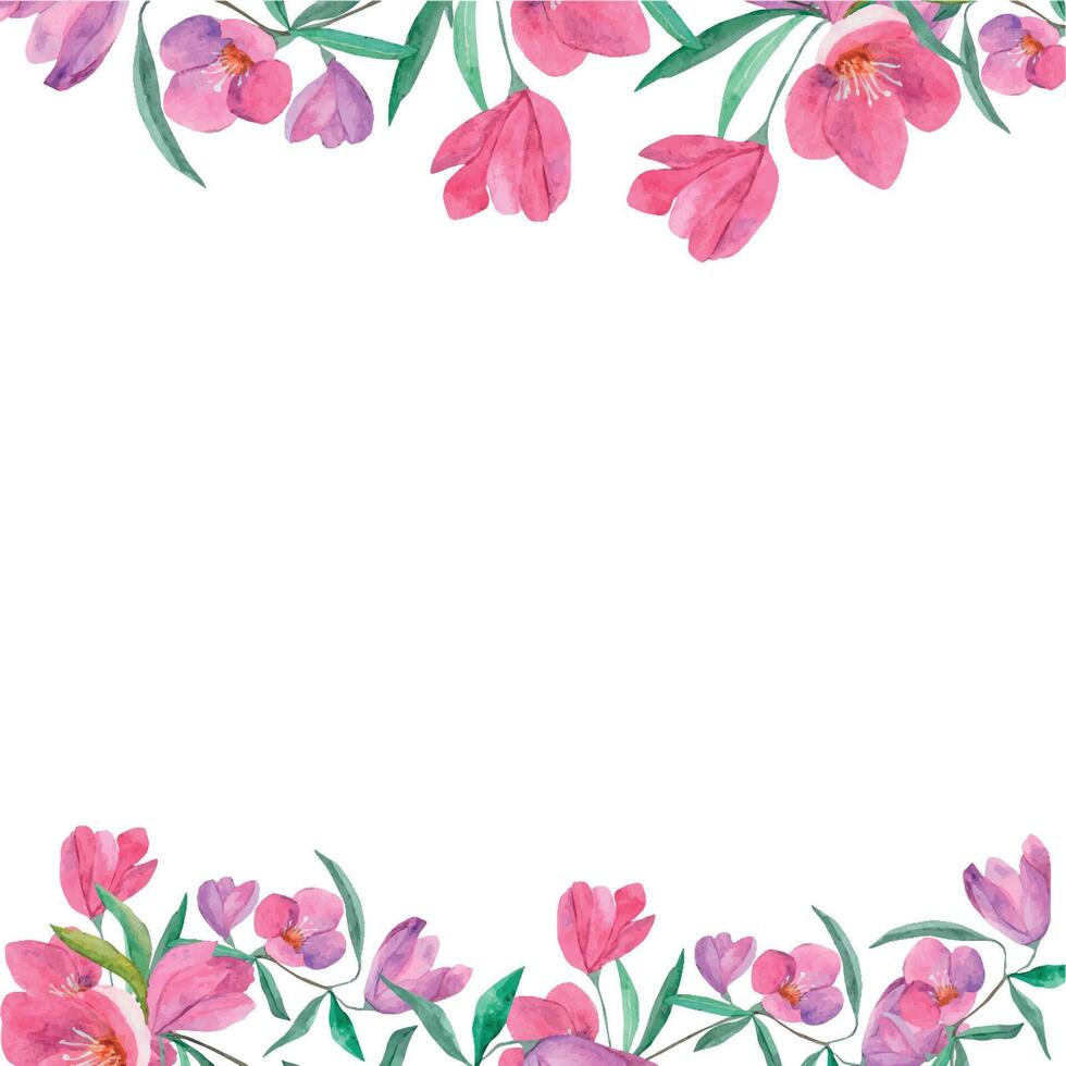 Watercolor  frame. Flower frame. Template for printing gift wrapping, invitations. Purple frame with flowers. vector