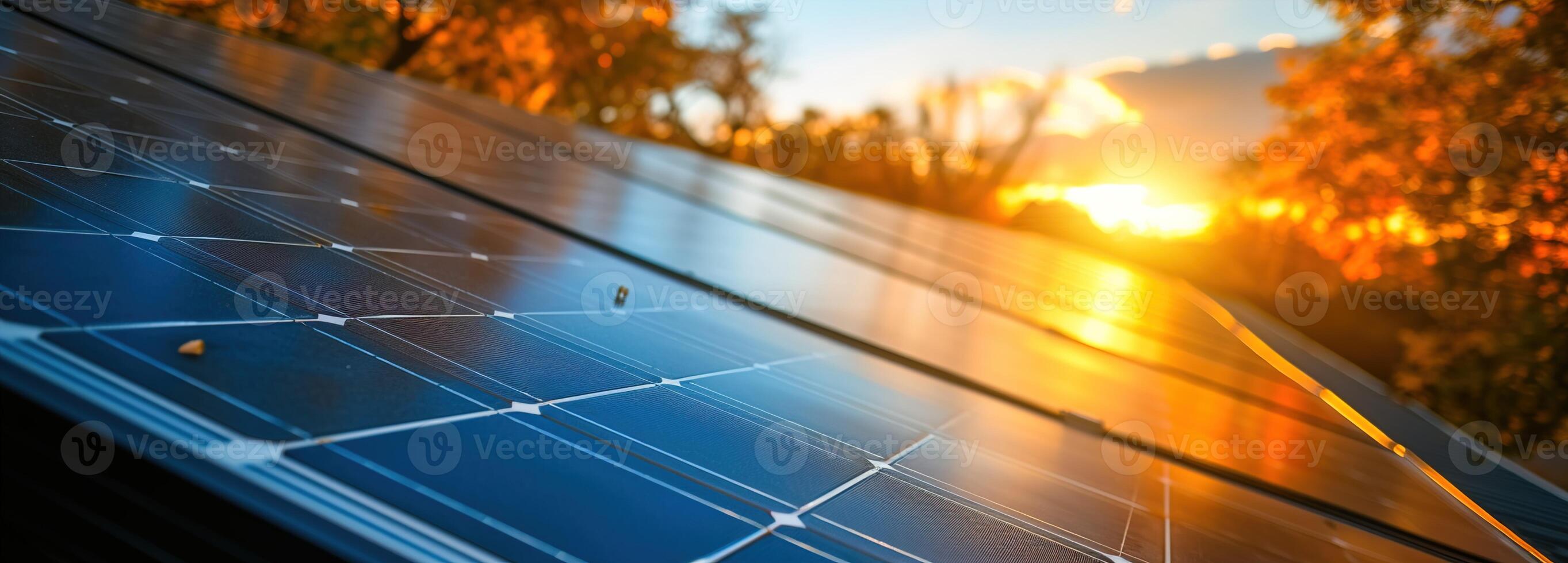 AI generated Energy saving and power sustainability concept, Eco-friendly home improvement, Solar panels installed on a rooftop capture the afternoon light photo