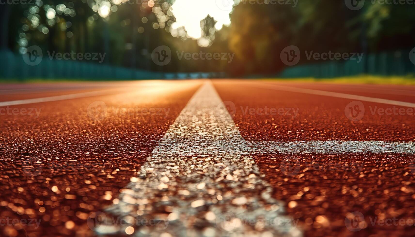 AI generated Stadium's starting line in afternoon light, a powerful symbol of sports and health, ready for athletes in track and field events, perfect for sports advertising photo