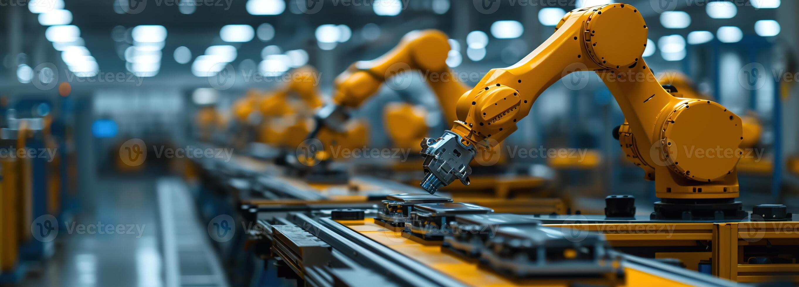 AI generated Exploring Robotic Process Automation in Large-Scale Factories, Revolutionizing Efficiency with Advanced Robotics and Afternoon Light Illumination for Optimal Operation photo