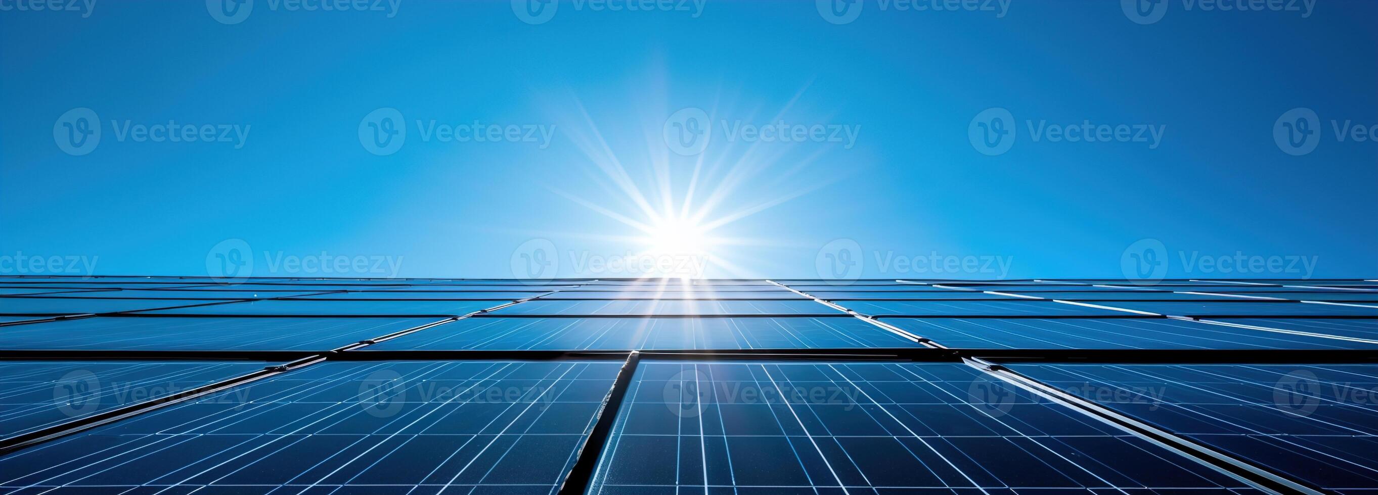 AI generated Energy saving and power sustainability concept, Expansive solar farms, Large-scale solar panels generating clean, renewable energy for sustainable and efficient power saving photo