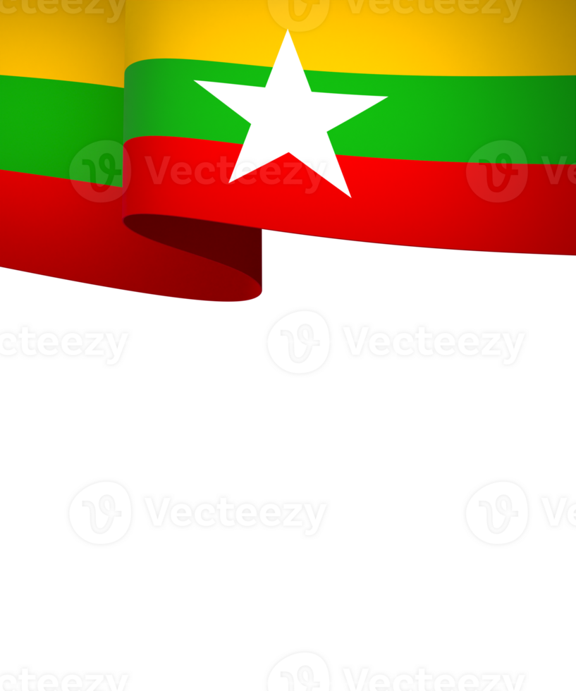 Myanmar flag element design national independence day banner ribbon png
