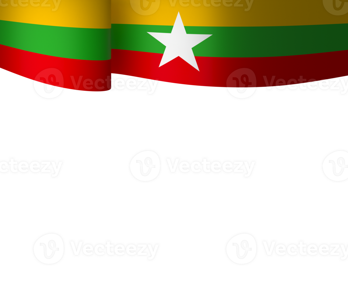 Myanmar flag element design national independence day banner ribbon png