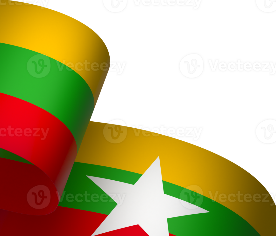 Myanmar flag element design national independence day banner ribbon png