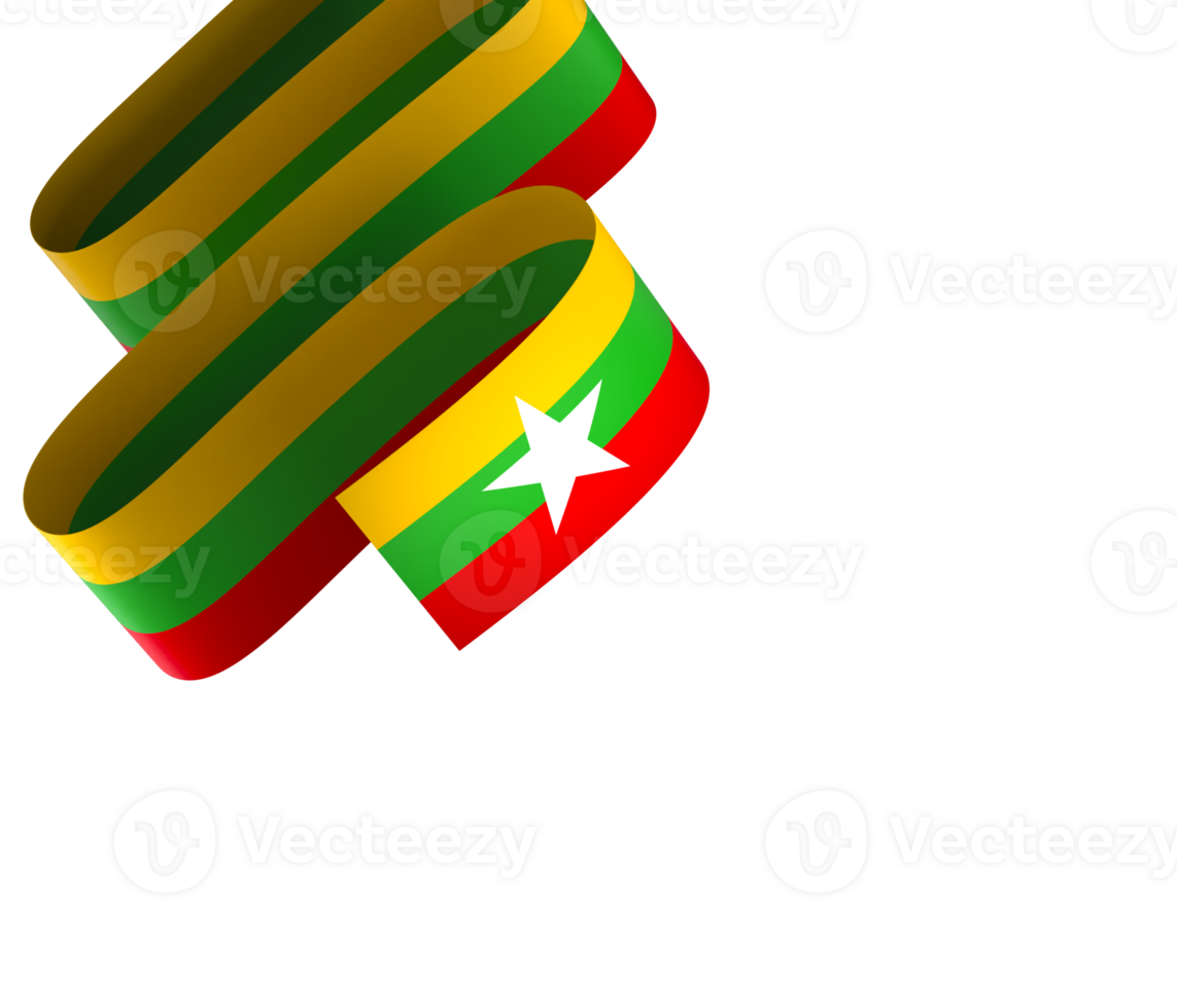 Myanmar flag element design national independence day banner ribbon png