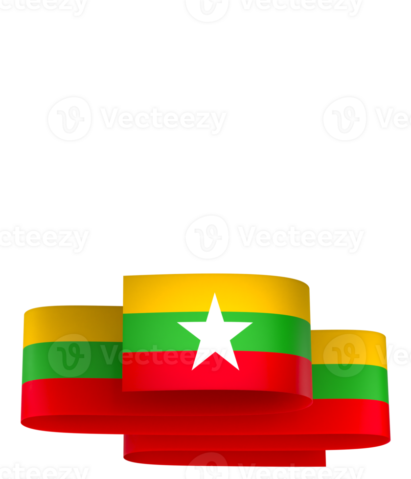 Myanmar flag element design national independence day banner ribbon png