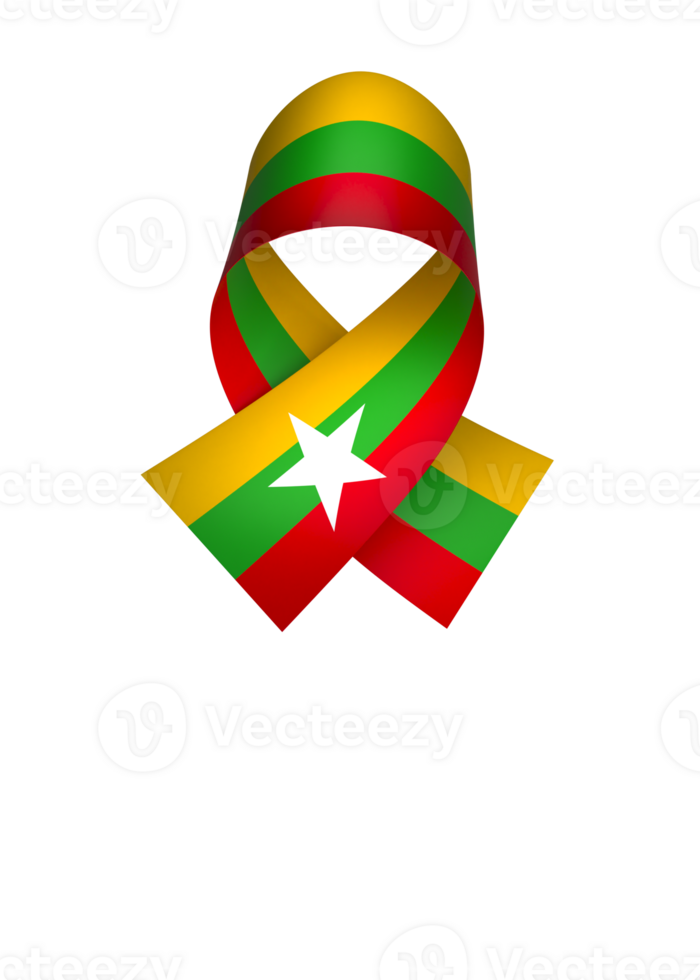 Myanmar flag element design national independence day banner ribbon png
