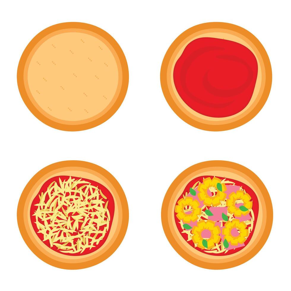 pasos a hacer hawaiano piña Pizza. vector gráfico.