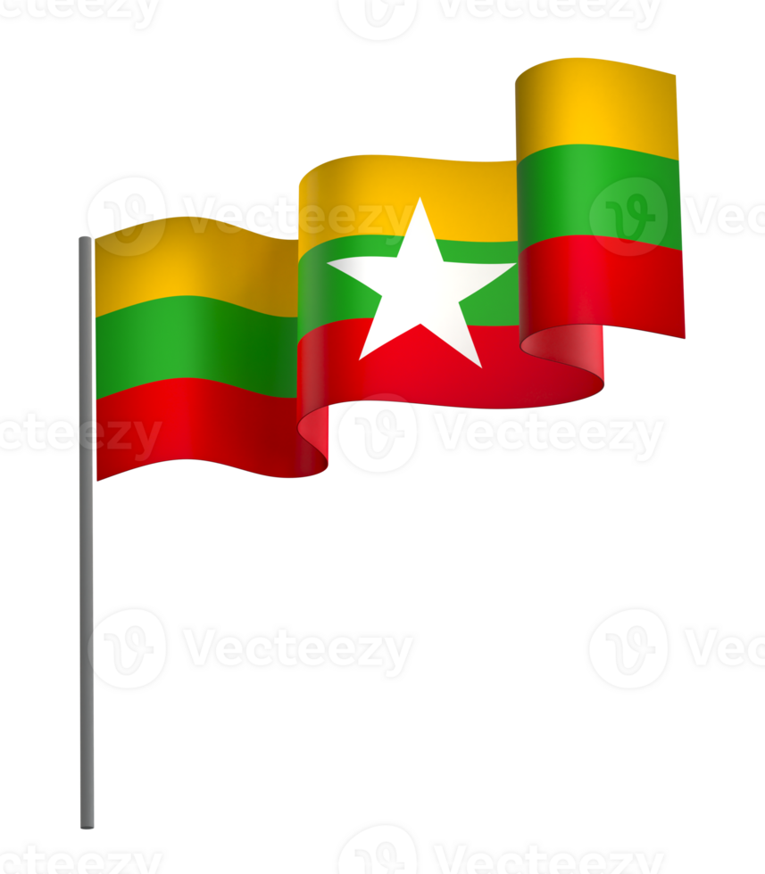 Myanmar flag element design national independence day banner ribbon png