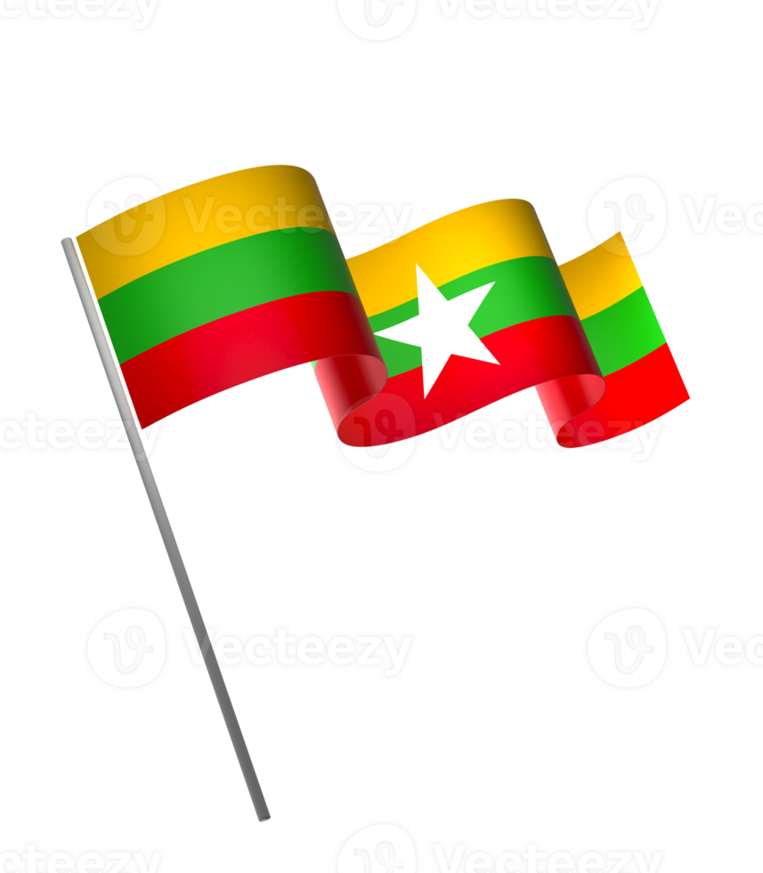Myanmar flag element design national independence day banner ribbon png