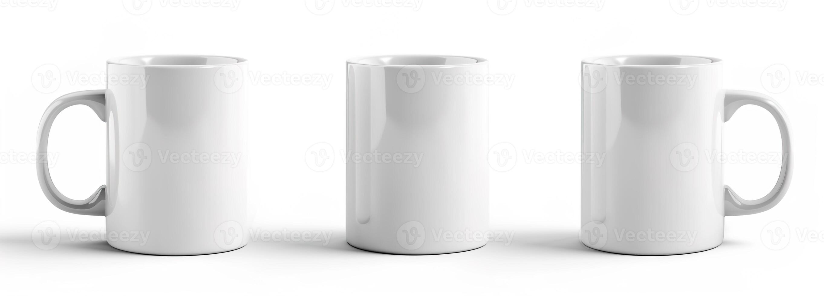 AI generated Customizable Blank 11 oz Coffee Mug Mockup in Multiple Views, Isolated on White - A Perfect Template for Promotional Merchandise Design photo