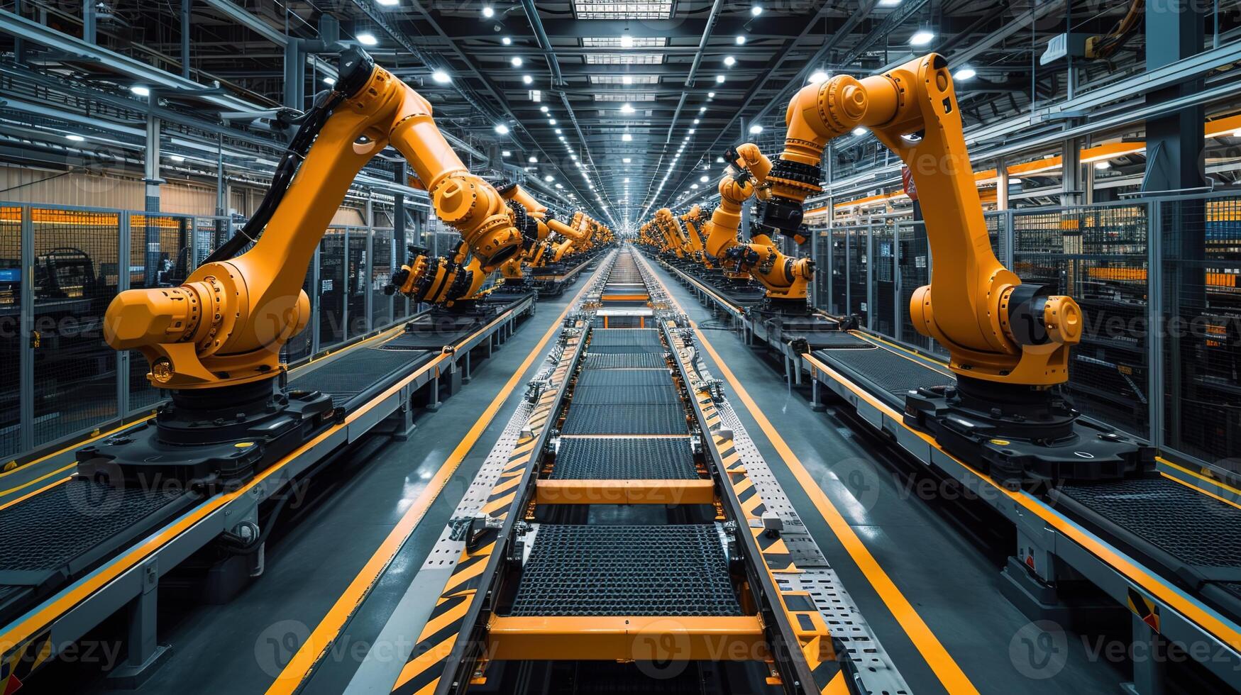 AI generated Exploring Robotic Process Automation in Large-Scale Factories, Revolutionizing Efficiency with Advanced Robotics and Afternoon Light Illumination for Optimal Operation photo