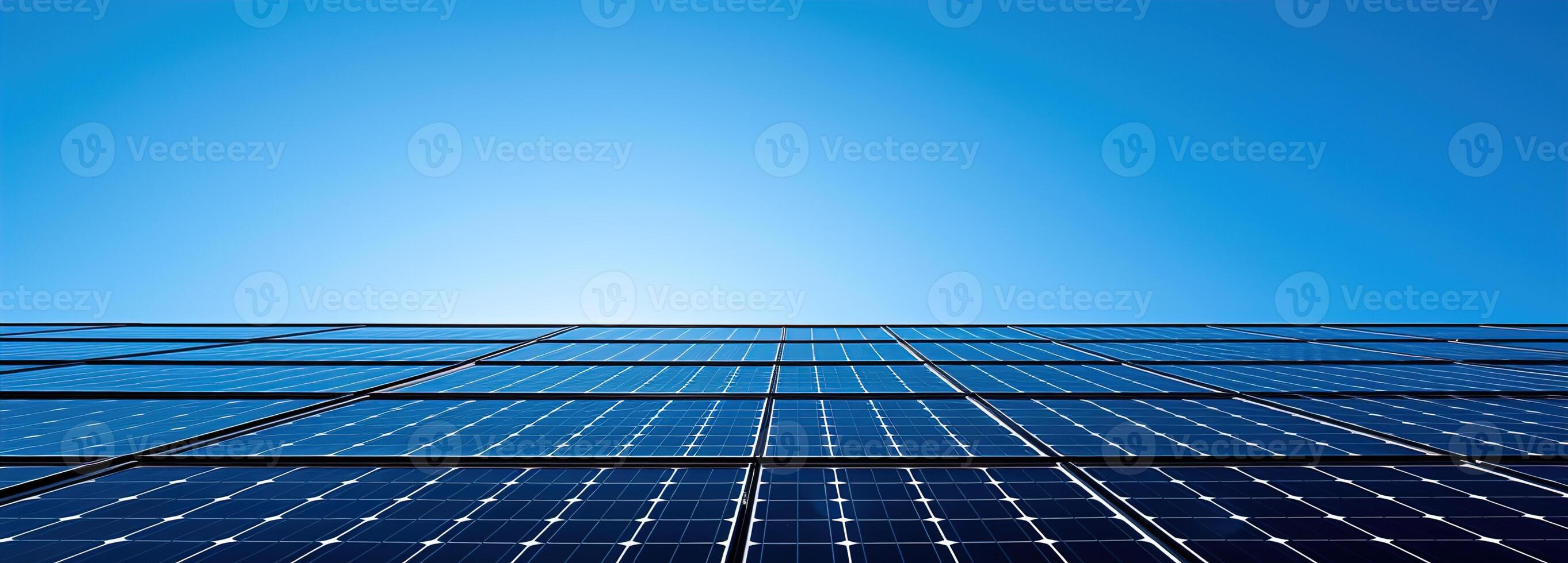 AI generated Energy saving and power sustainability concept, Expansive solar farms, Large-scale solar panels generating clean, renewable energy for sustainable and efficient power saving photo