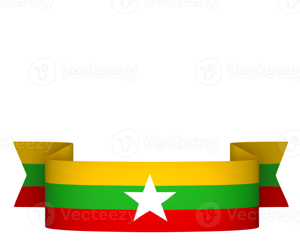 Myanmar flag element design national independence day banner ribbon png