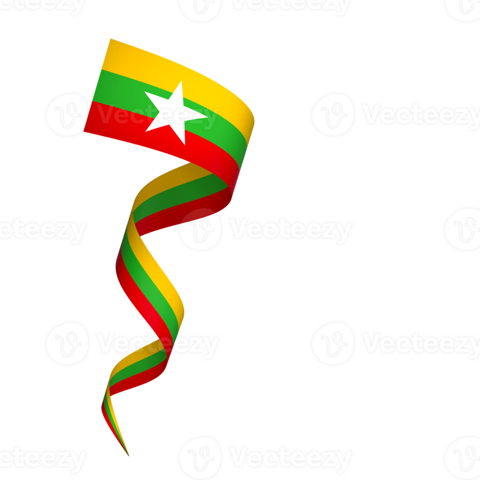 Myanmar flag element design national independence day banner ribbon png