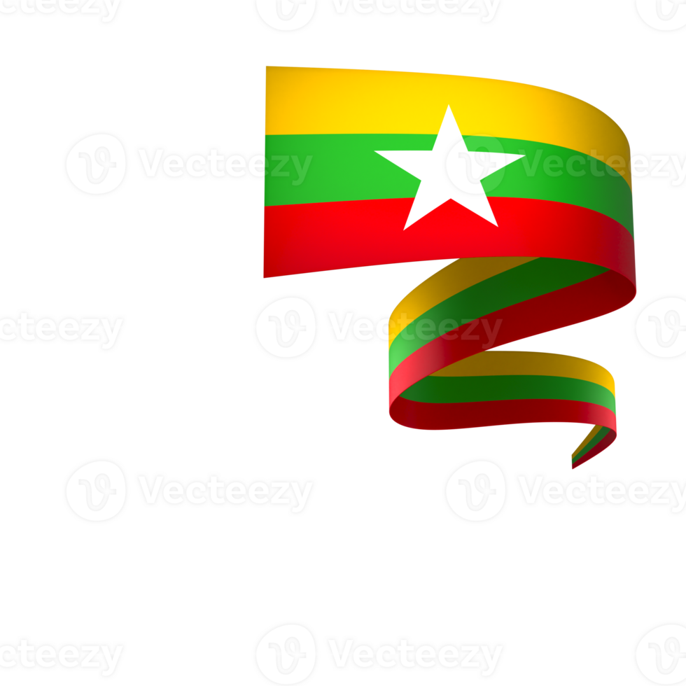 Myanmar flag element design national independence day banner ribbon png