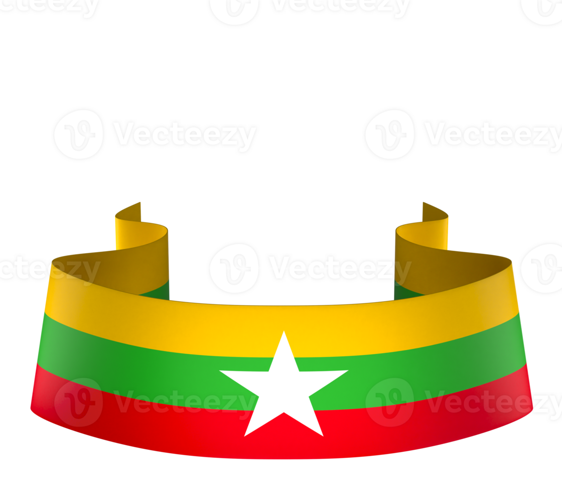 Myanmar flag element design national independence day banner ribbon png