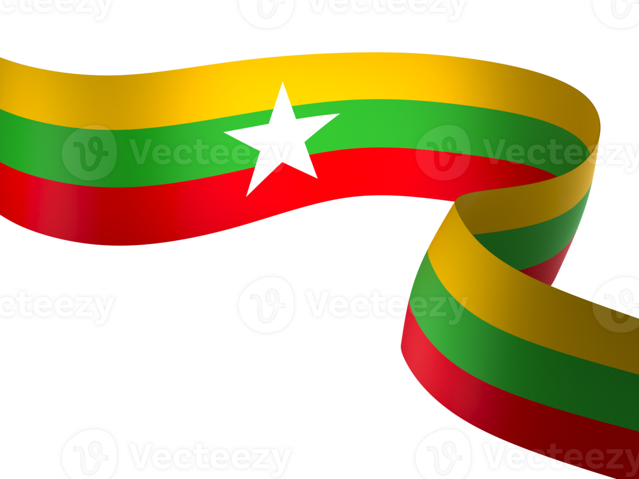 Myanmar flag element design national independence day banner ribbon png