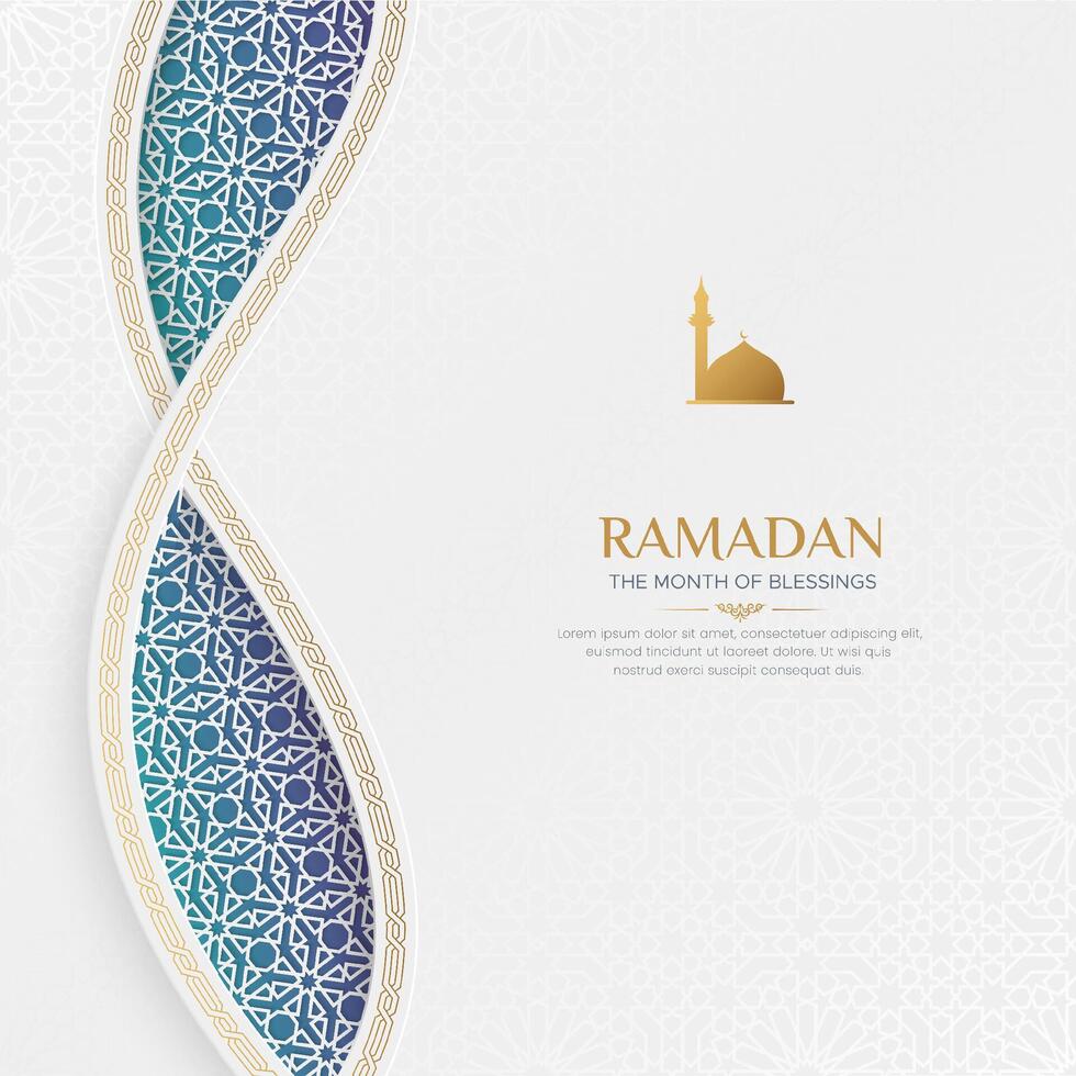 Ramadan Kareem Islamic colorful background with interlaced arabesque border and Arabic style pattern vector