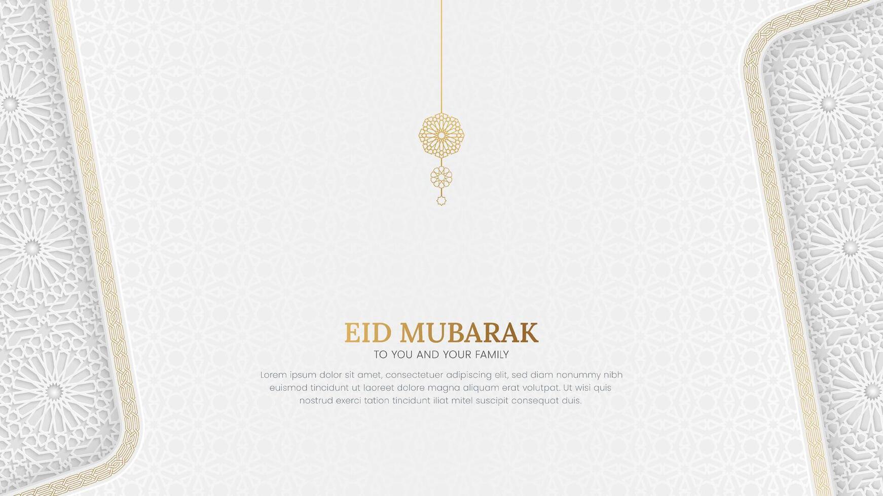 Eid Mubarak Islamic luxury background with Arabic pattern and border frame vector