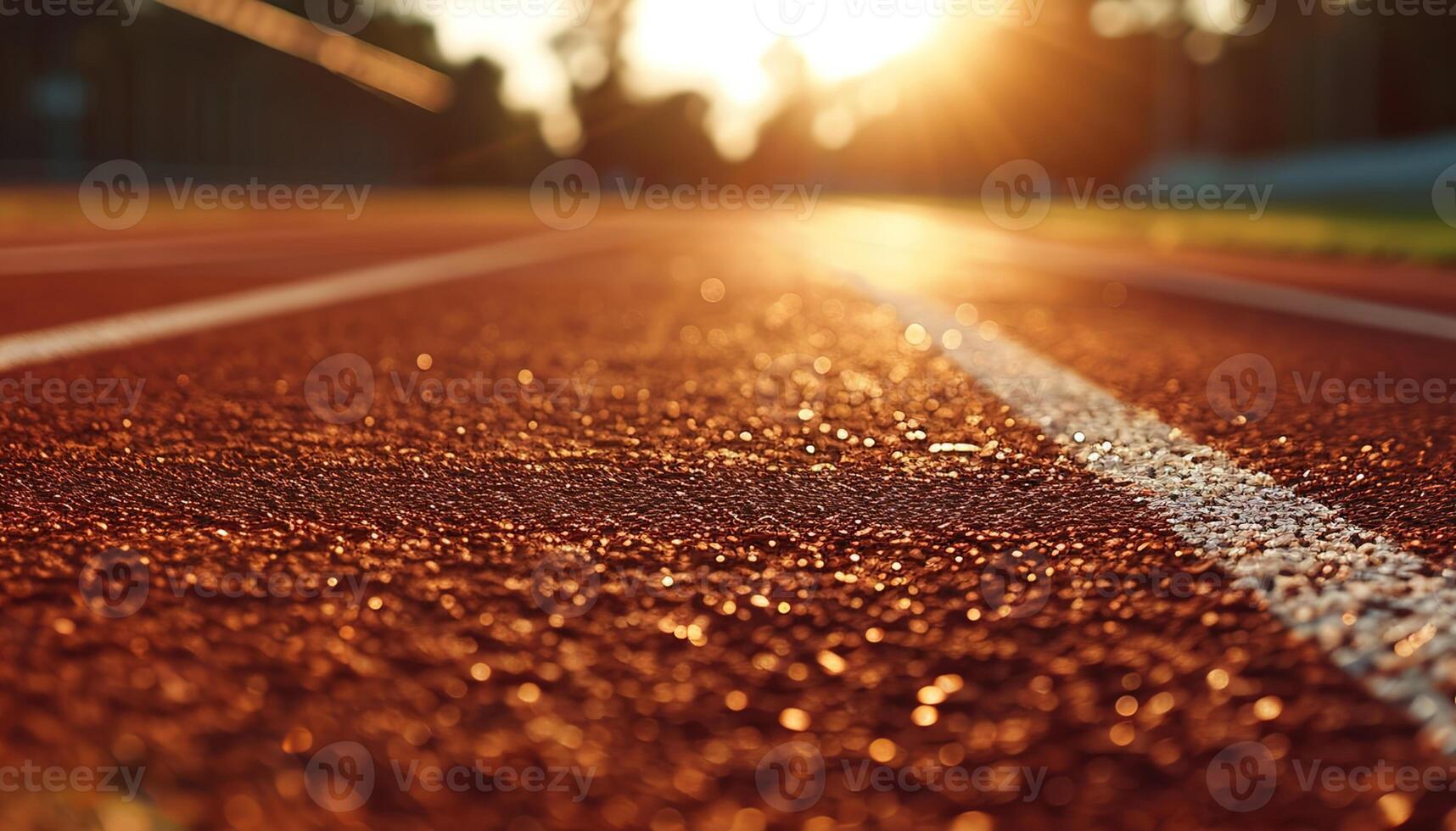 AI generated Stadium's starting line in afternoon light, a powerful symbol of sports and health, ready for athletes in track and field events, perfect for sports advertising photo