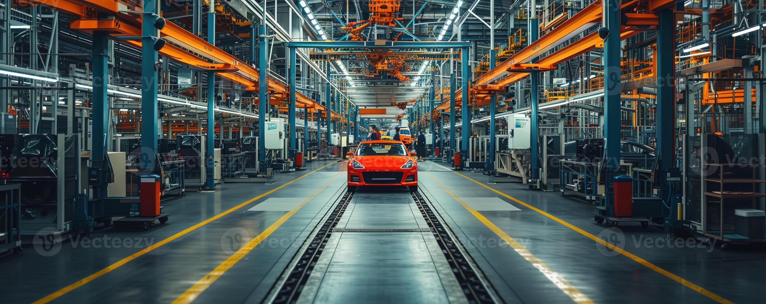 AI generated Exploring Robotic Process Automation in Large-Scale Factories, Revolutionizing Efficiency with Advanced Robotics and Afternoon Light Illumination for Optimal Operation photo